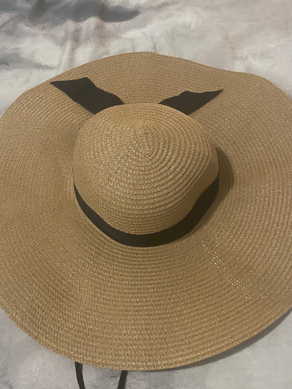 Wide Brim Straw Sun Hat with Black Ribbon NWOT